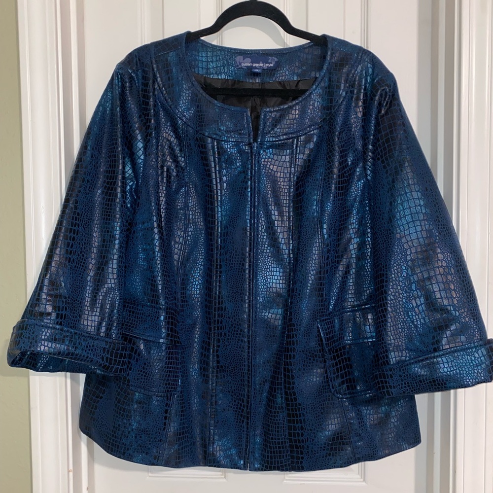 Susan Graver Shimmering‎ Blue Textured Blazer
